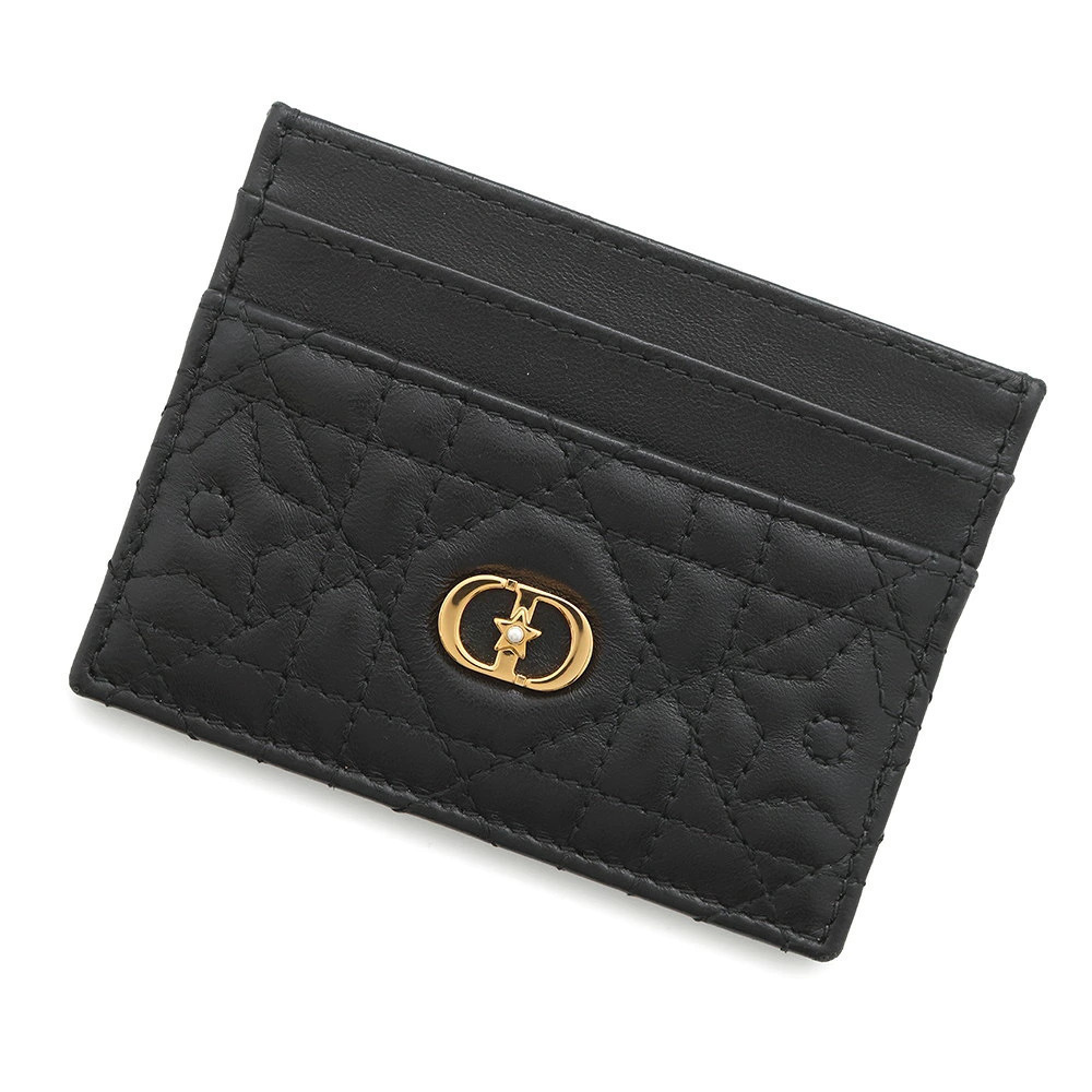 Christian Dior Card Case Wallet Cannage Calo Freesia Star Lambskin Black
